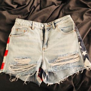 Topshop high waist distressed denim cutoff shorts
